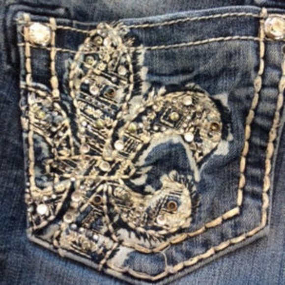 Miss Me Blue Skinny Jeans with Rhinestone Embellishments - Picture 2 of 8